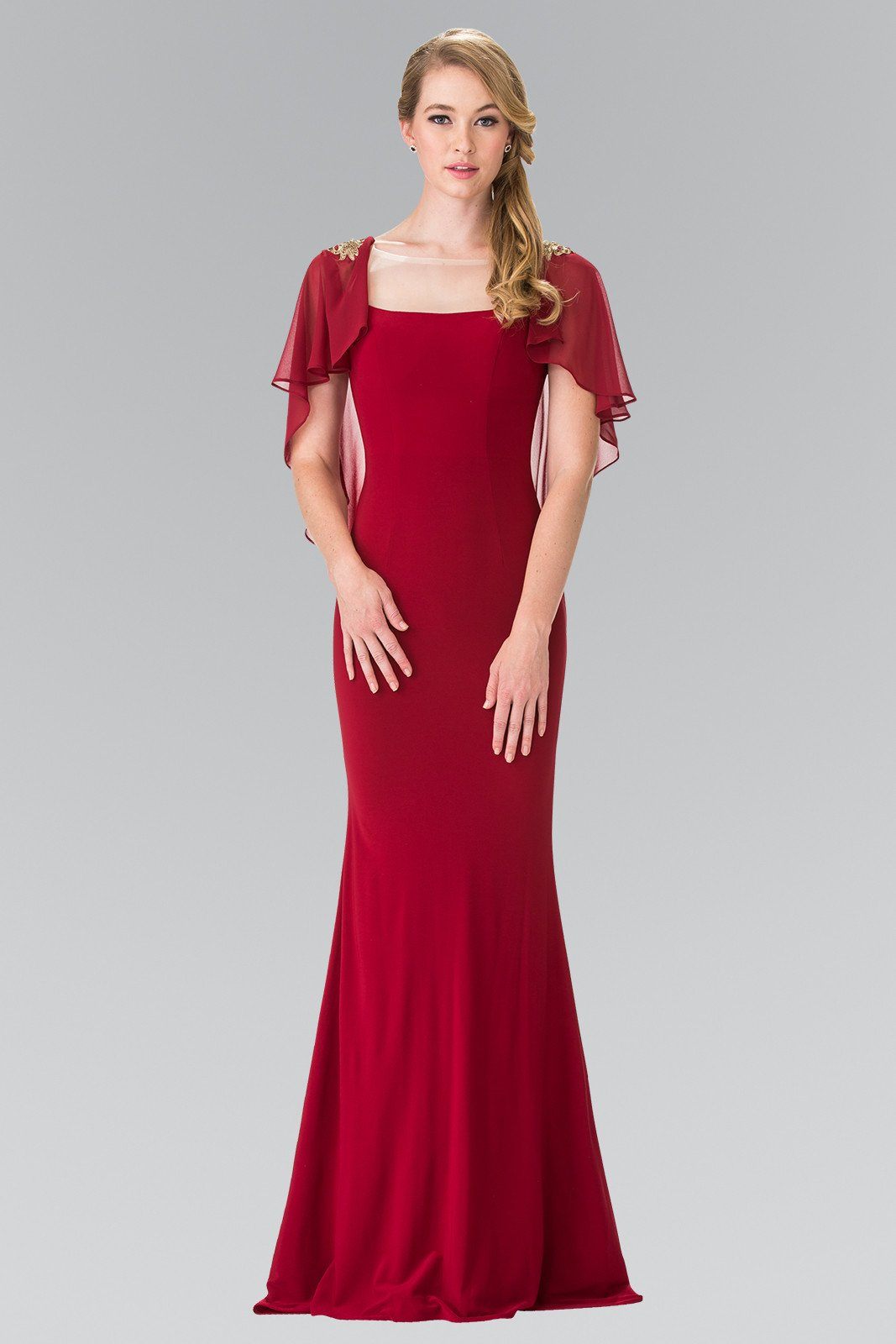 Long Sleeveless Dress with Back Caplet by Elizabeth K GL2254-Long Formal Dresses-ABC Fashion