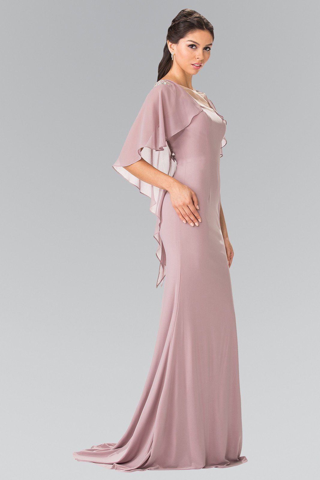 Long Sleeveless Dress with Back Caplet by Elizabeth K GL2254-Long Formal Dresses-ABC Fashion