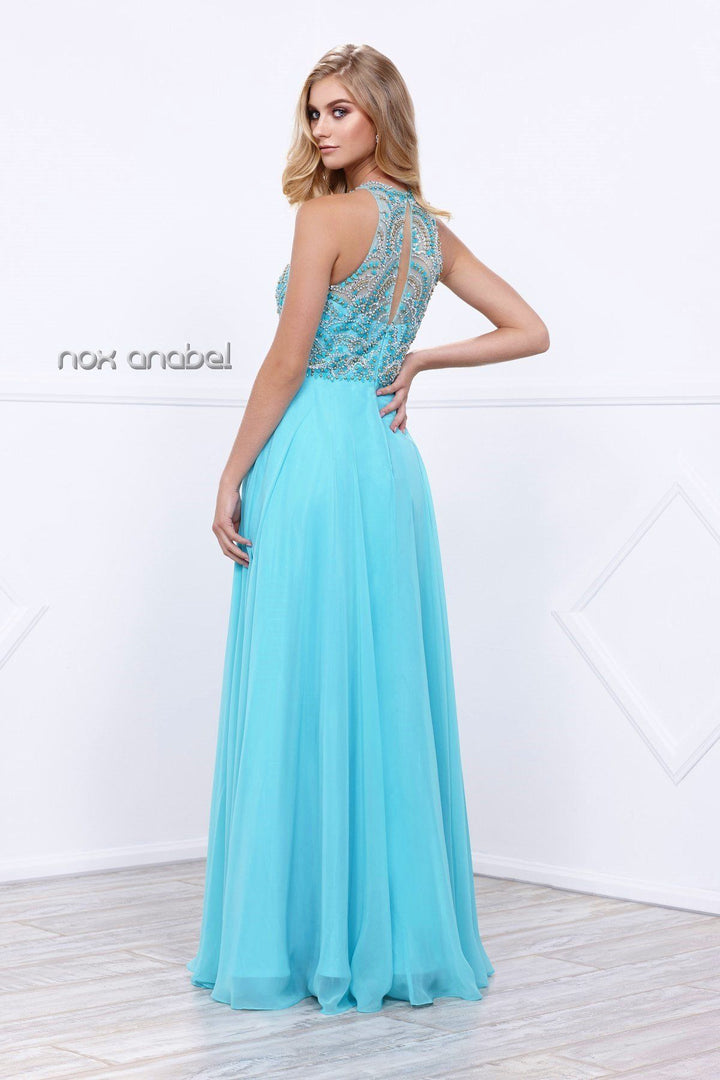 Long Sleeveless Dress with Beaded Bodice by Nox Anabel 8277-Long Formal Dresses-ABC Fashion