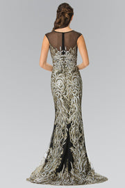 Long Sleeveless Dress with Beaded Vine Design by Elizabeth K GL2336-Long Formal Dresses-ABC Fashion