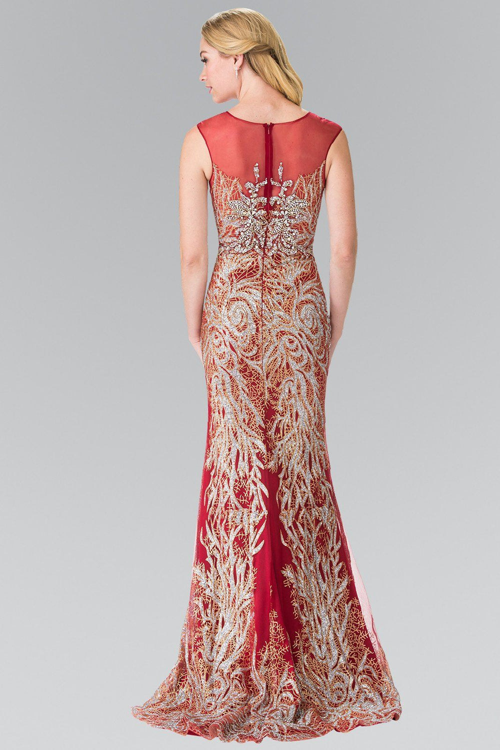 Long Sleeveless Dress with Beaded Vine Design by Elizabeth K GL2336-Long Formal Dresses-ABC Fashion