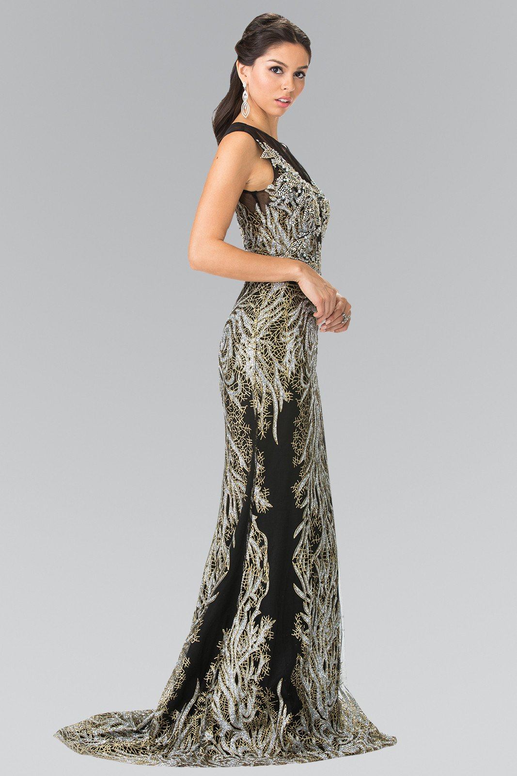 designer beaded dresses Slit Corset Beaded Long Formal Prom Dress Adora Design 3365