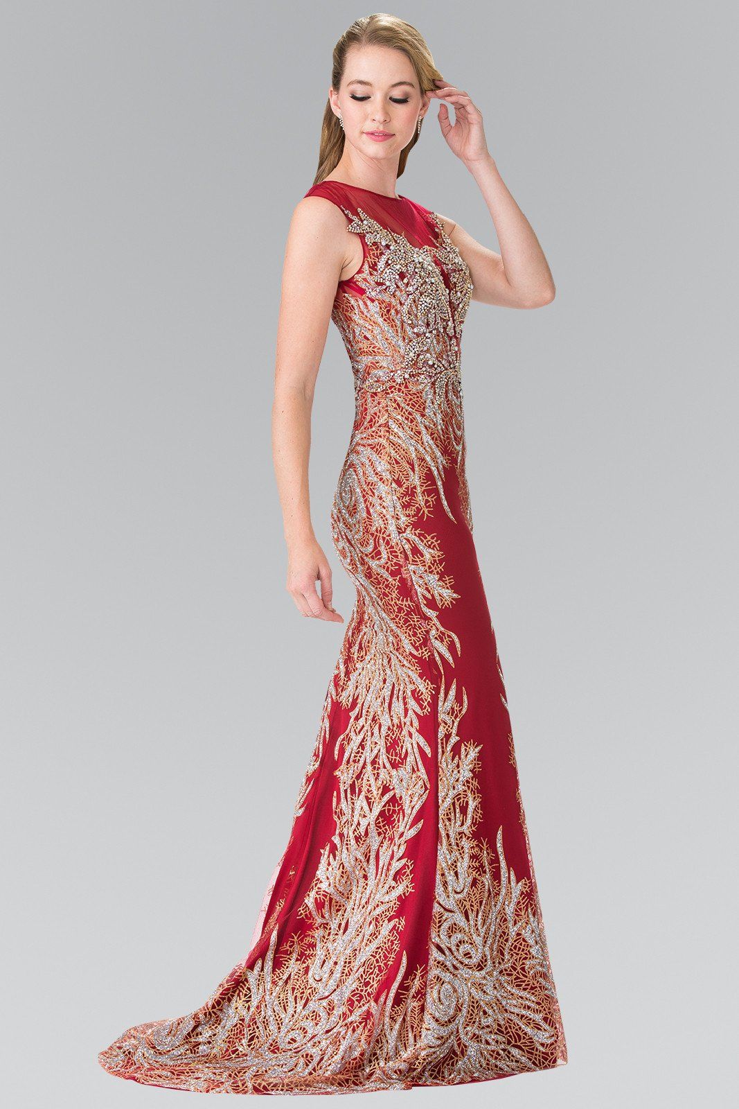 Long Sleeveless Dress with Beaded Vine Design by Elizabeth K GL2336-Long Formal Dresses-ABC Fashion