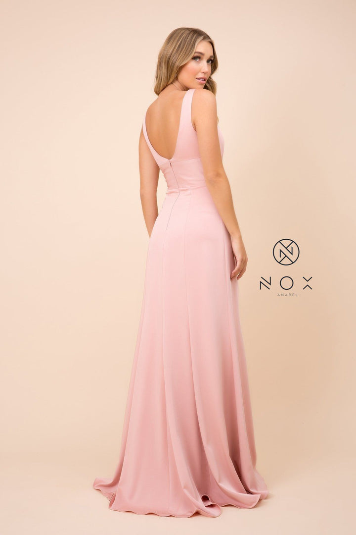 Long Sleeveless Dress with Deep V-Neckline by Nox Anabel Q010