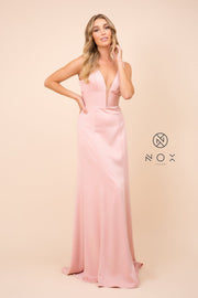 Long Sleeveless Dress with Deep V-Neckline by Nox Anabel Q010