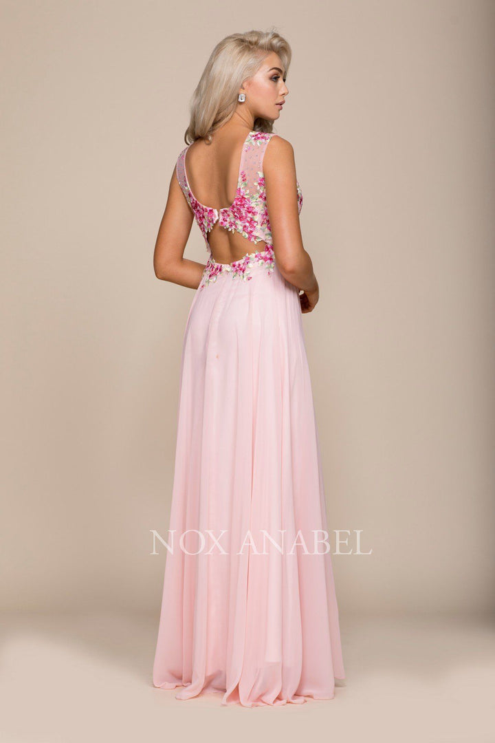 Long Sleeveless Dress with Floral Embroidery by Nox Anabel 8306-Long Formal Dresses-ABC Fashion