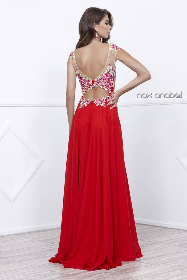 Long Sleeveless Dress with Floral Embroidery by Nox Anabel 8306-Long Formal Dresses-ABC Fashion