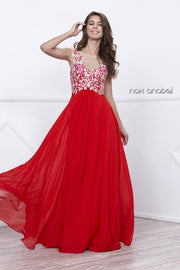 Long Sleeveless Dress with Floral Embroidery by Nox Anabel 8306-Long Formal Dresses-ABC Fashion