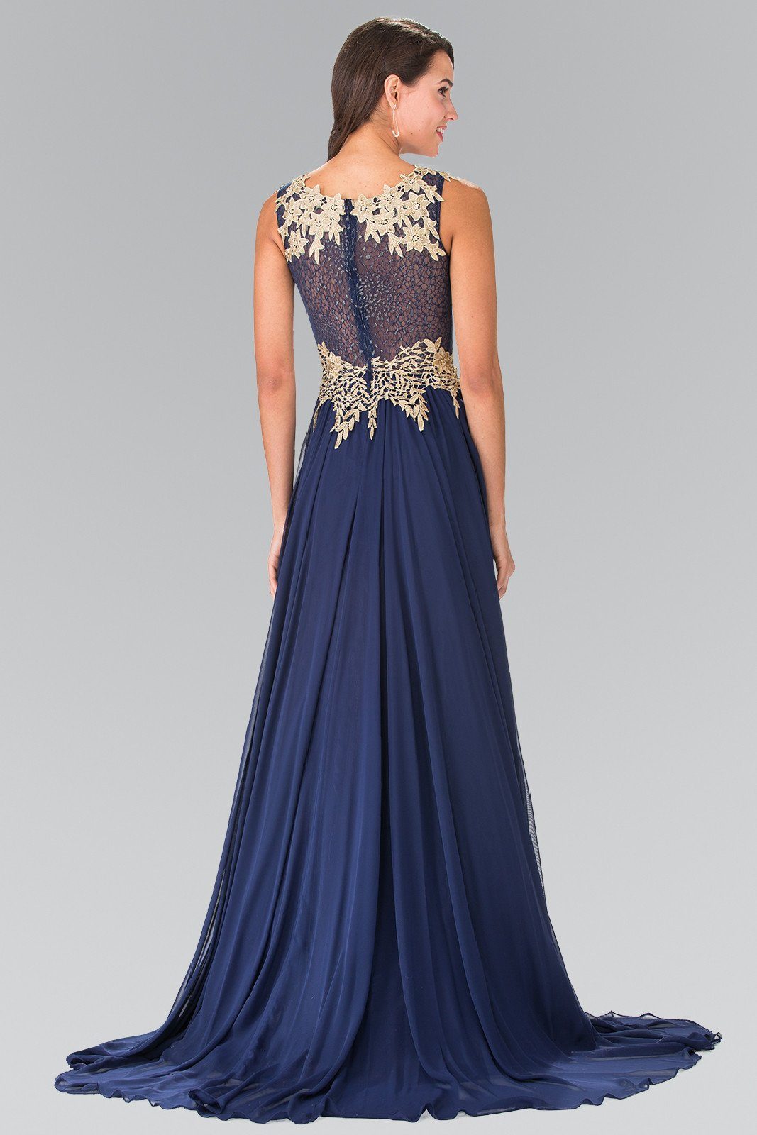 Long Sleeveless Dress with Floral Lace Top by Elizabeth K GL2288-Long Formal Dresses-ABC Fashion