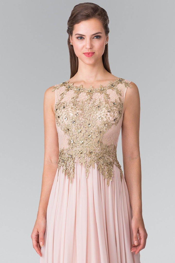 Long Sleeveless Dress with Floral Lace Top by Elizabeth K GL2288-Long Formal Dresses-ABC Fashion