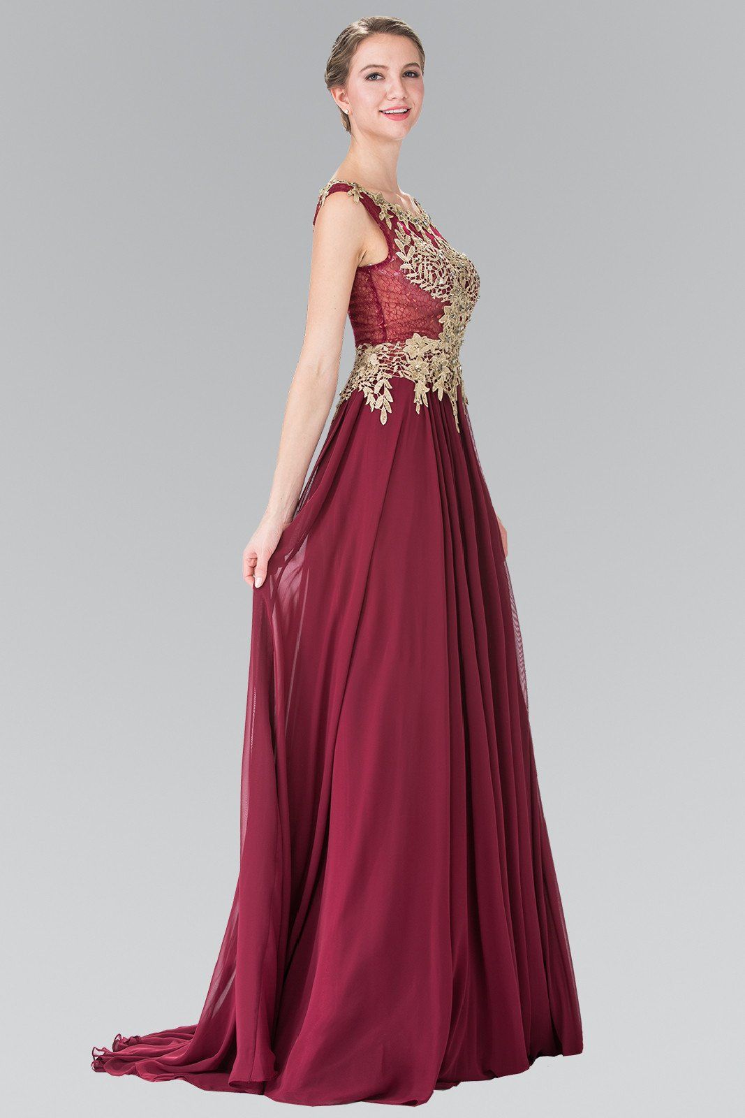 Long Sleeveless Dress with Floral Lace Top by Elizabeth K GL2288-Long Formal Dresses-ABC Fashion