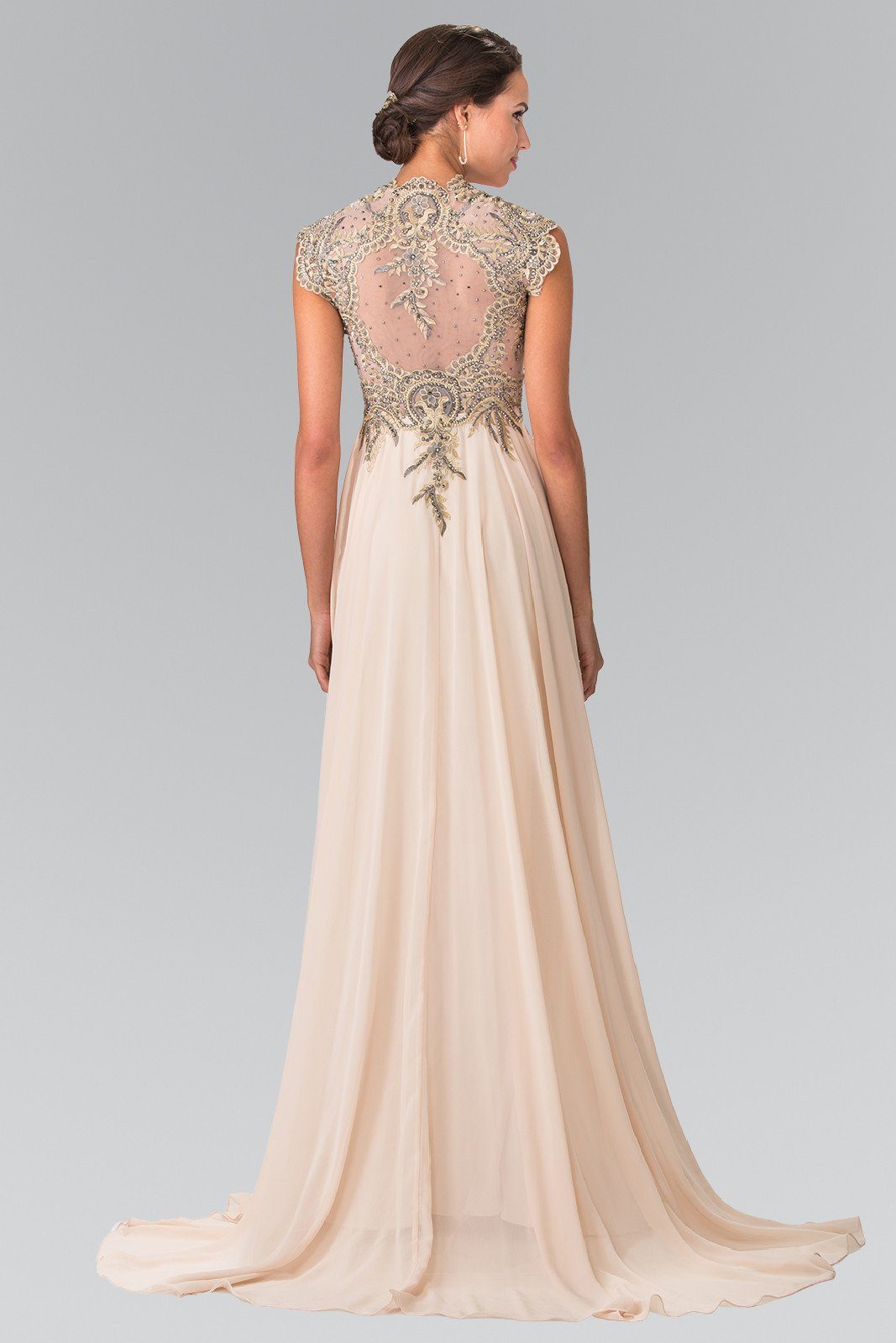 Long Sleeveless Dress with Gold Applique by Elizabeth K GL2229-Long Formal Dresses-ABC Fashion