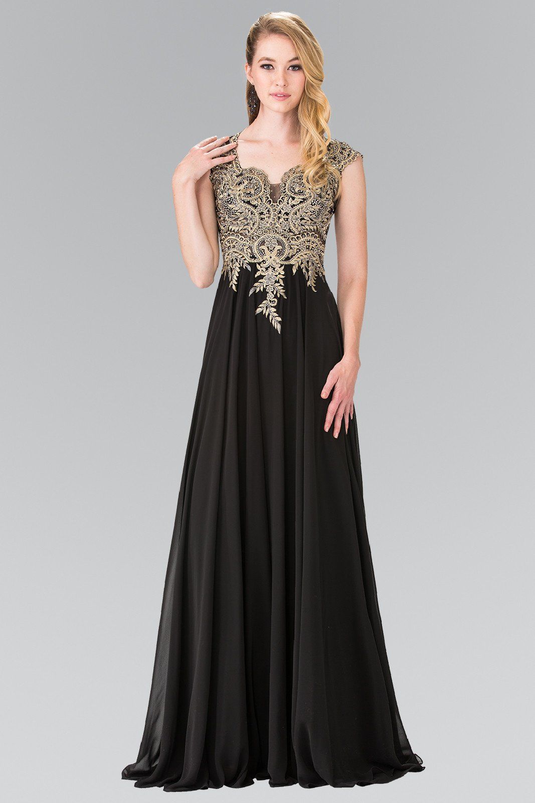 Long Sleeveless Dress with Gold Applique by Elizabeth K GL2229-Long Formal Dresses-ABC Fashion