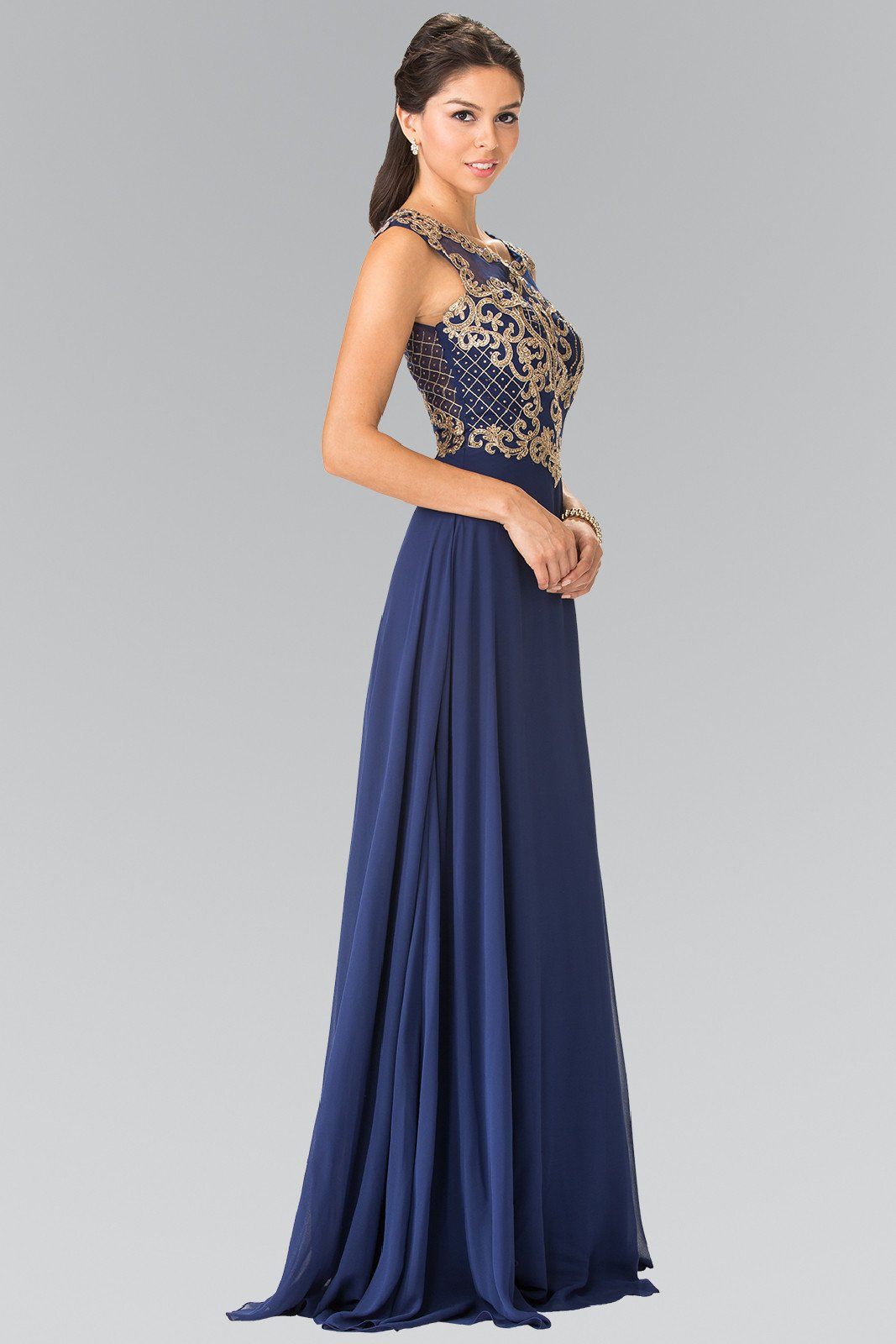 Long Sleeveless Dress with Gold Applique by Elizabeth K GL2316-Long Formal Dresses-ABC Fashion