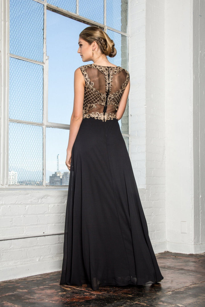 Long Sleeveless Dress with Gold Applique by Elizabeth K GL2316