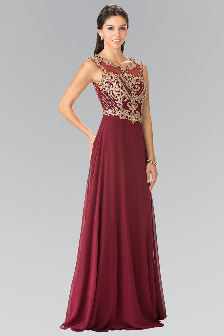 Long Sleeveless Dress with Gold Applique by Elizabeth K GL2316-Long Formal Dresses-ABC Fashion