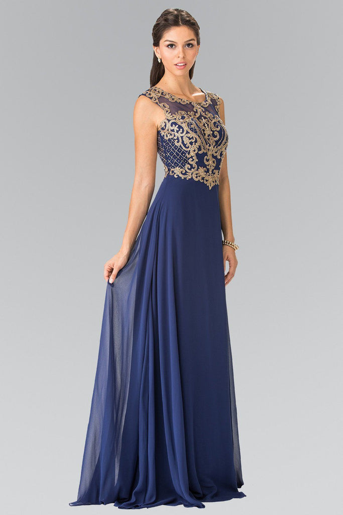 Long Sleeveless Dress with Gold Applique by Elizabeth K GL2316 Long Sleeveless Dress with Gold Applique by Elizabeth K GL2316