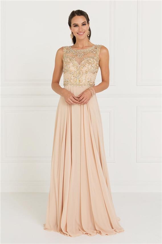 Long Sleeveless Dress with Jeweled Bodice by Elizabeth K GL1565-Long Formal Dresses-ABC Fashion