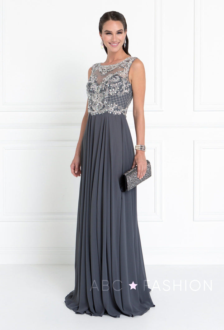 Long Sleeveless Dress with Jeweled Bodice by Elizabeth K GL1565-Long Formal Dresses-ABC Fashion