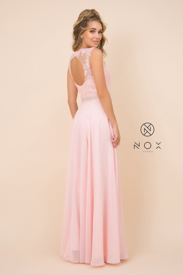 Long Sleeveless Dress with Lace Bodice by Nox Anabel Y101