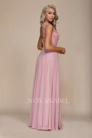 Long Sleeveless Dress with Lace Bodice by Nox Anabel Y101-Long Formal Dresses-ABC Fashion