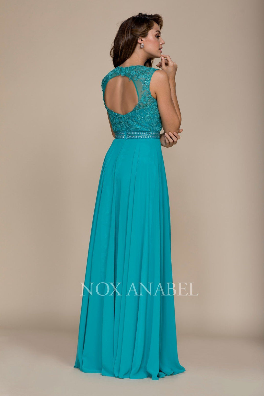 Long Sleeveless Dress with Lace Bodice by Nox Anabel Y101-Long Formal Dresses-ABC Fashion