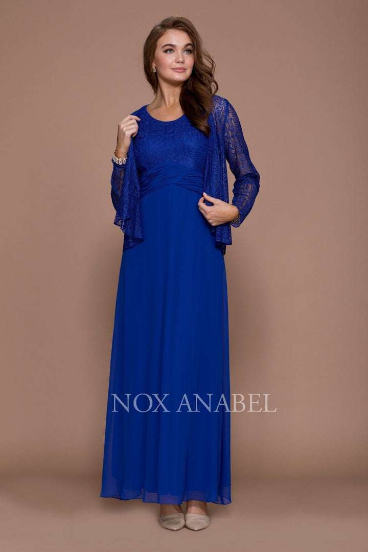 Long Sleeveless Dress with Lace Jacket by Nox Anabel 5138-Long Formal Dresses-ABC Fashion
