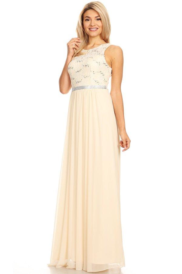 Long Sleeveless Dress with Sequin Lace Bodice by Celavie 6344L-Long Formal Dresses-ABC Fashion
