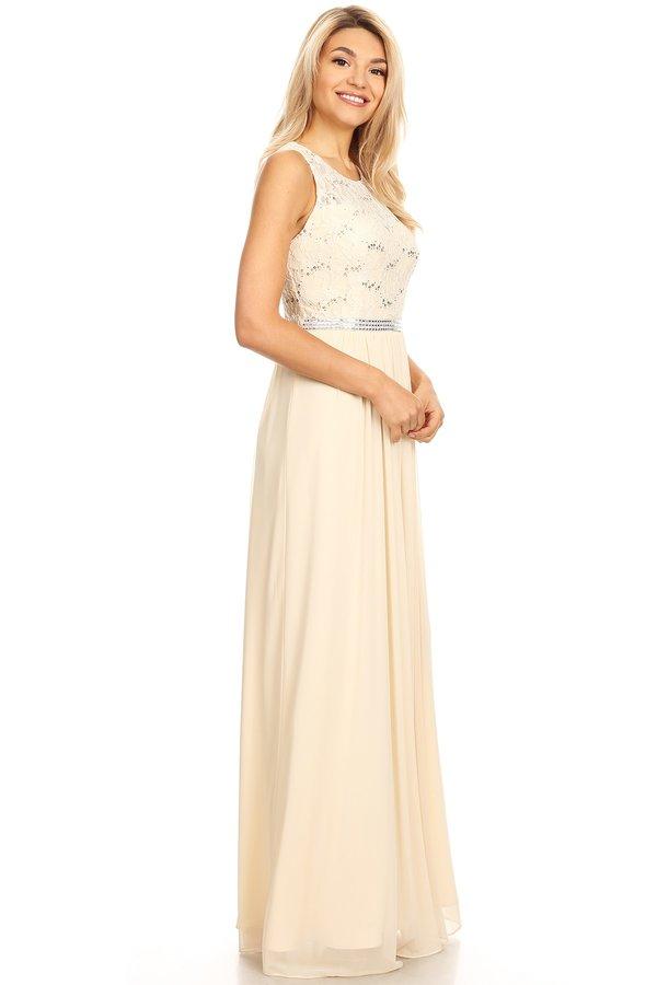 Long Sleeveless Dress with Sequin Lace Bodice by Celavie 6344L-Long Formal Dresses-ABC Fashion