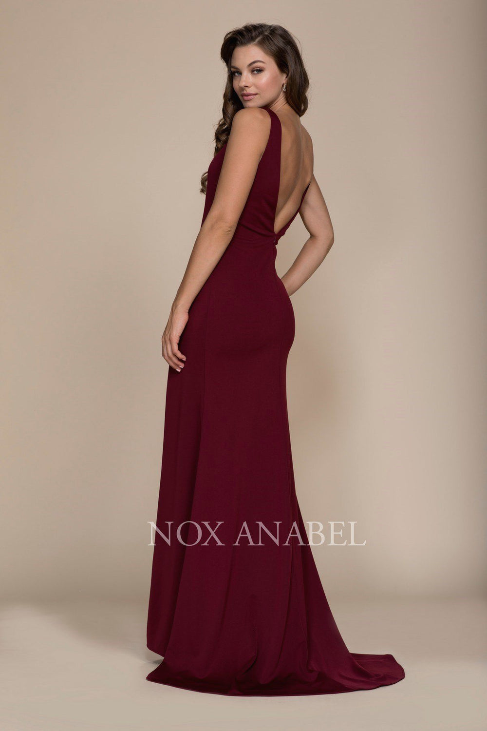 Long Sleeveless Dress with Sheer Panels by Nox Anabel C024-Long Formal Dresses-ABC Fashion