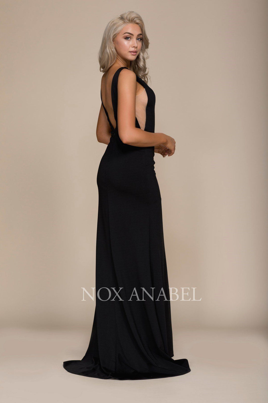 Long Sleeveless Dress with Sheer Panels by Nox Anabel C024-Long Formal Dresses-ABC Fashion