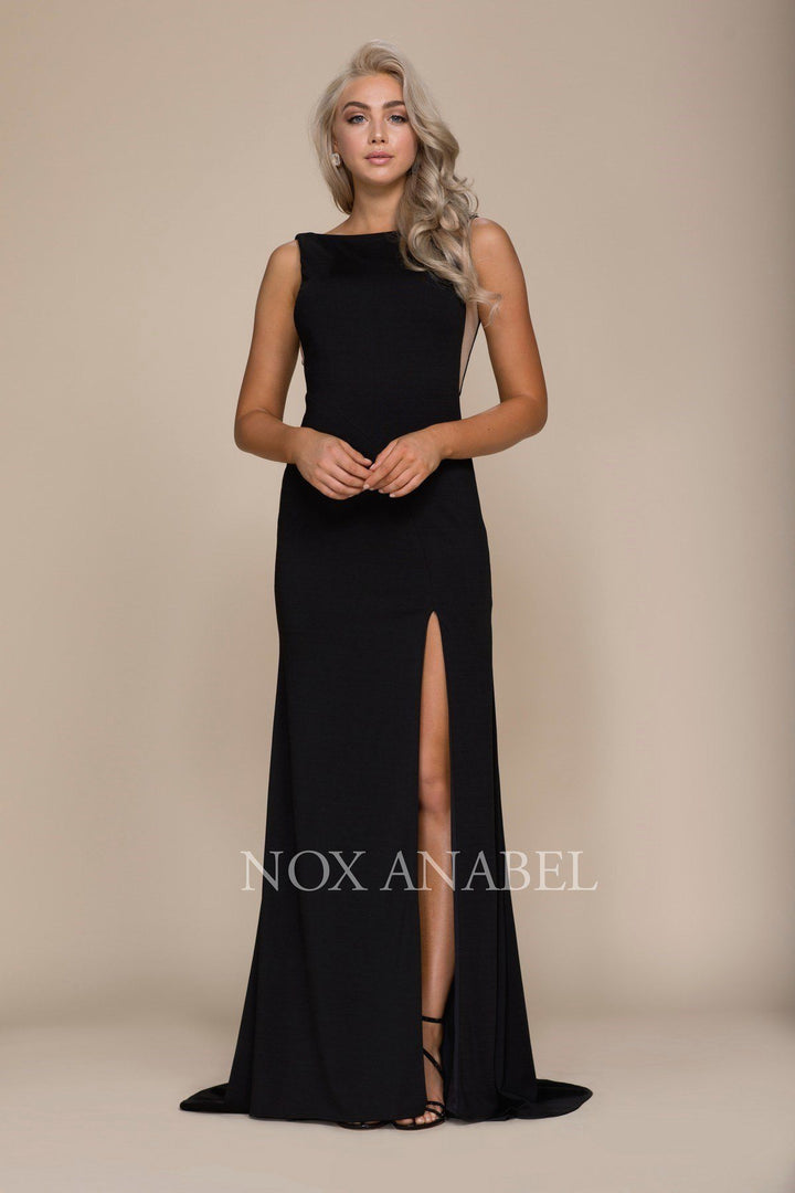 Long Sleeveless Dress with Sheer Panels by Nox Anabel C024-Long Formal Dresses-ABC Fashion