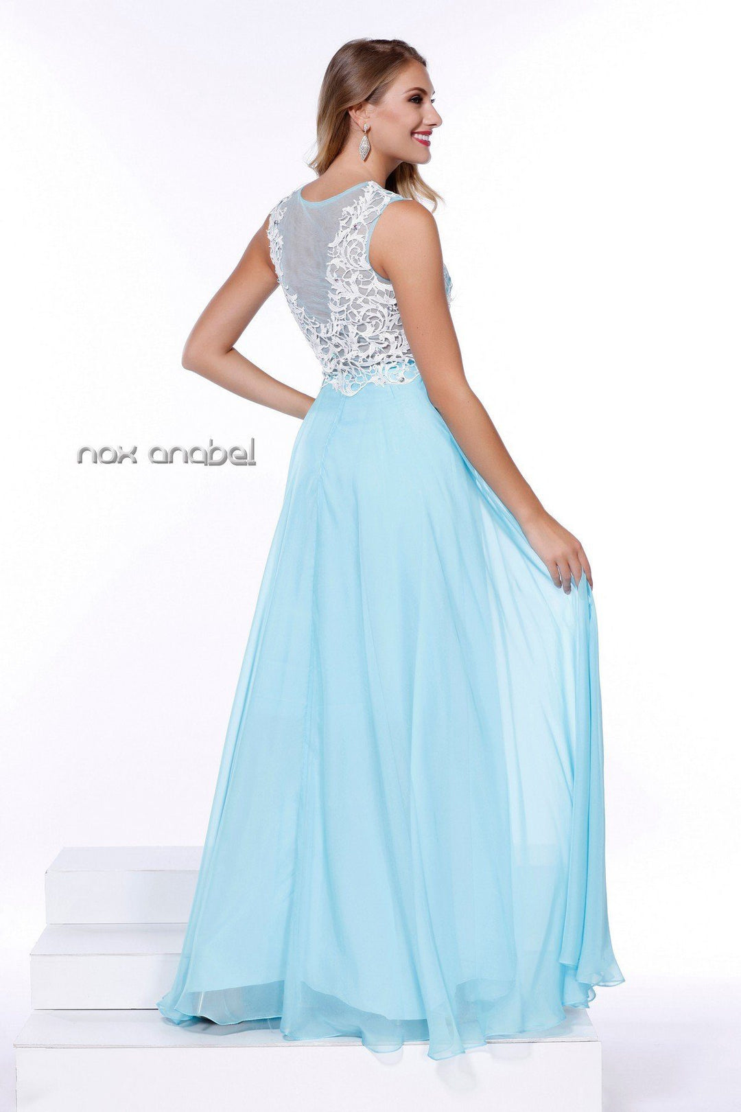 Long Sleeveless Embroidered Illusion Dress by Nox Anabel 8154-Long Formal Dresses-ABC Fashion