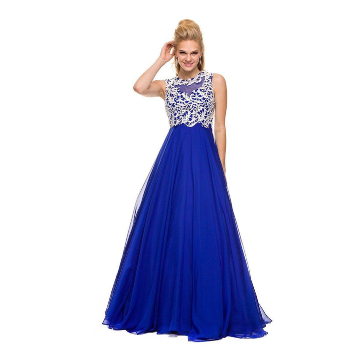 Long Sleeveless Embroidered Illusion Dress by Nox Anabel 8154-Long Formal Dresses-ABC Fashion