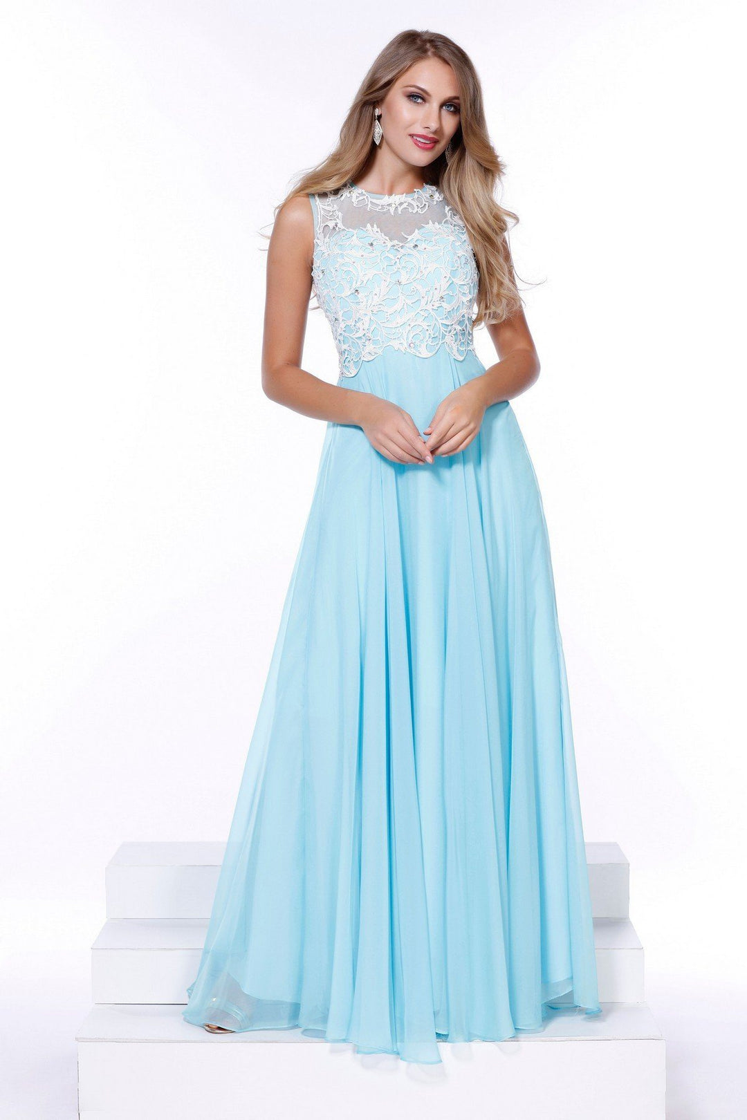 Long Sleeveless Embroidered Illusion Dress by Nox Anabel 8154-Long Formal Dresses-ABC Fashion