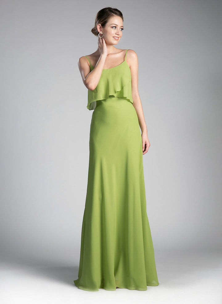 Long Sleeveless Flounce Formal Dress by Cinderella Divine CF074-Long Formal Dresses-ABC Fashion