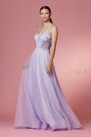 Long Sleeveless Glitter Dress by Nox Anabel T1033