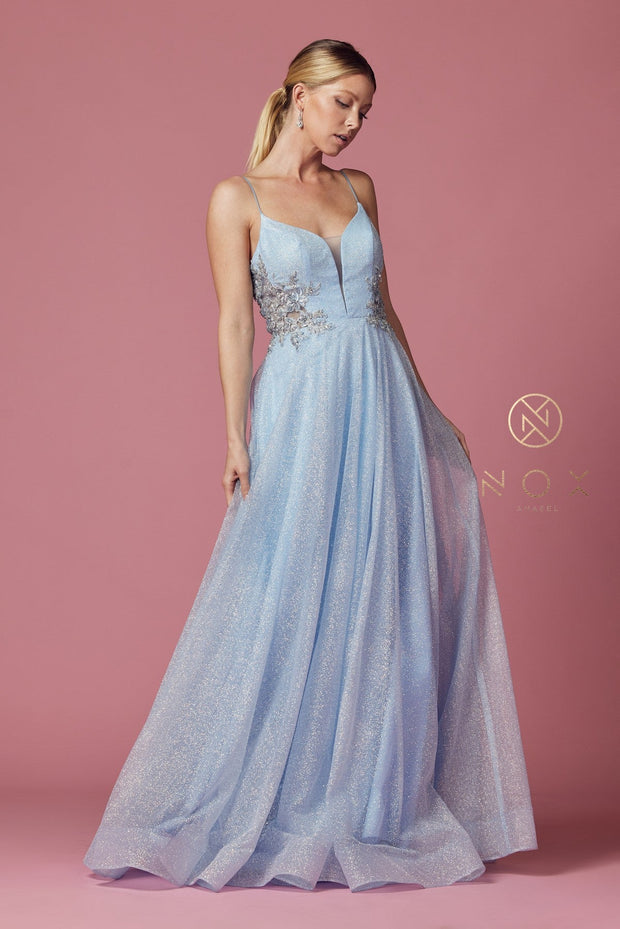 Long Sleeveless Glitter Dress by Nox Anabel T1033