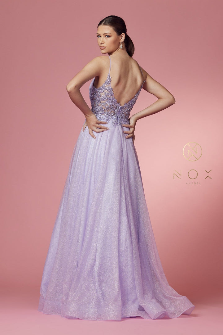 Long Sleeveless Glitter Dress by Nox Anabel T1033