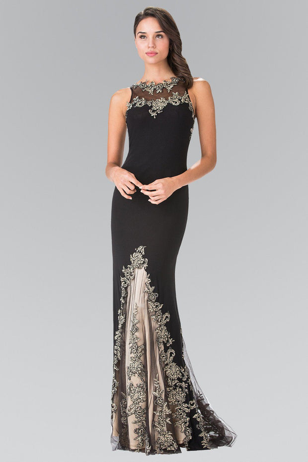 Long Sleeveless Illusion Dress with Embroidery by Elizabeth K GL2204-Long Formal Dresses-ABC Fashion