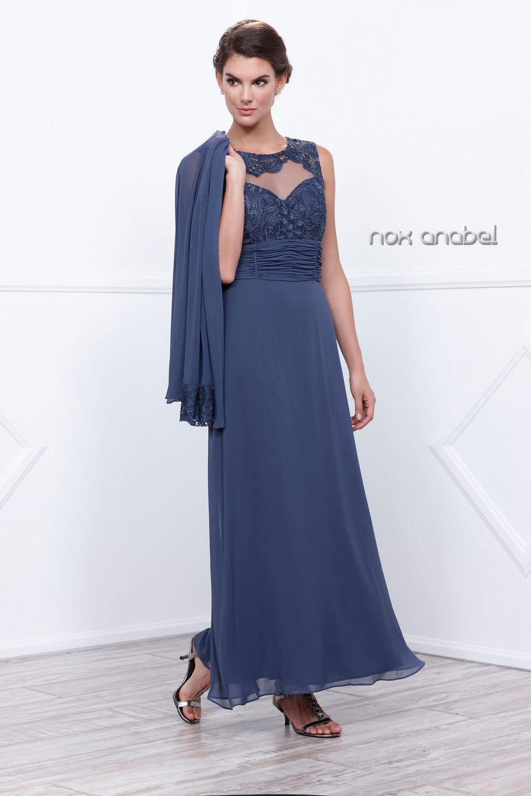 Long Sleeveless Illusion Lace Dress with Jacket by Nox Anabel 5107-Long Formal Dresses-ABC Fashion
