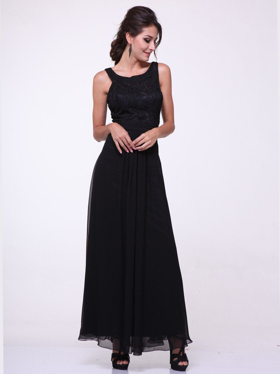 Long Sleeveless Lace Overlay by Cinderella Divine 1938-Long Formal Dresses-ABC Fashion