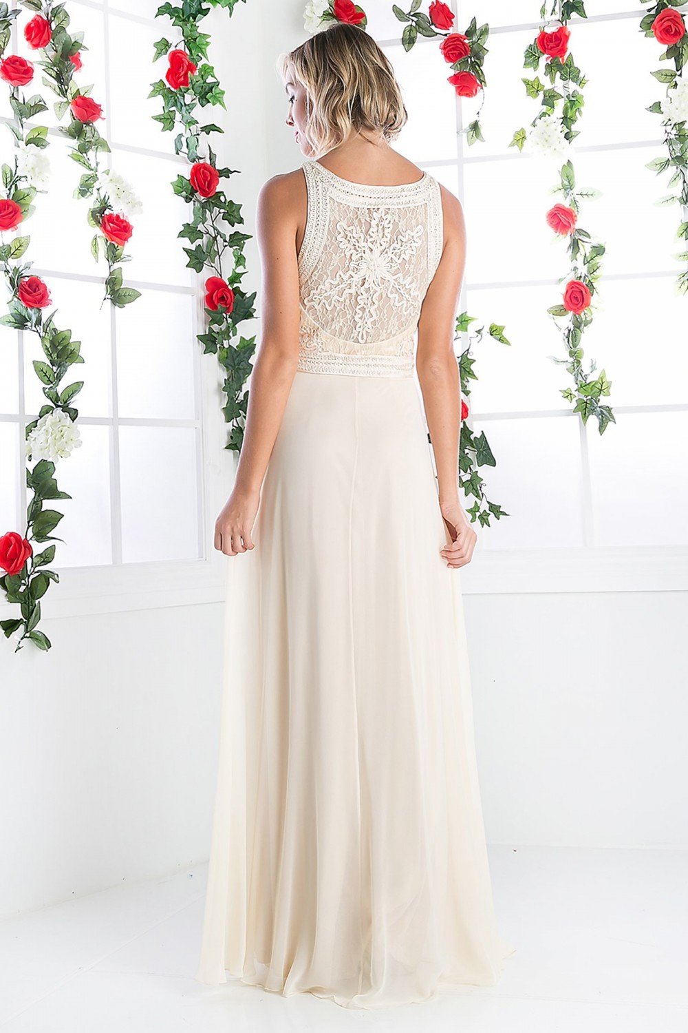 Long Sleeveless Lace Overlay Dress by Cinderella Divine 1938