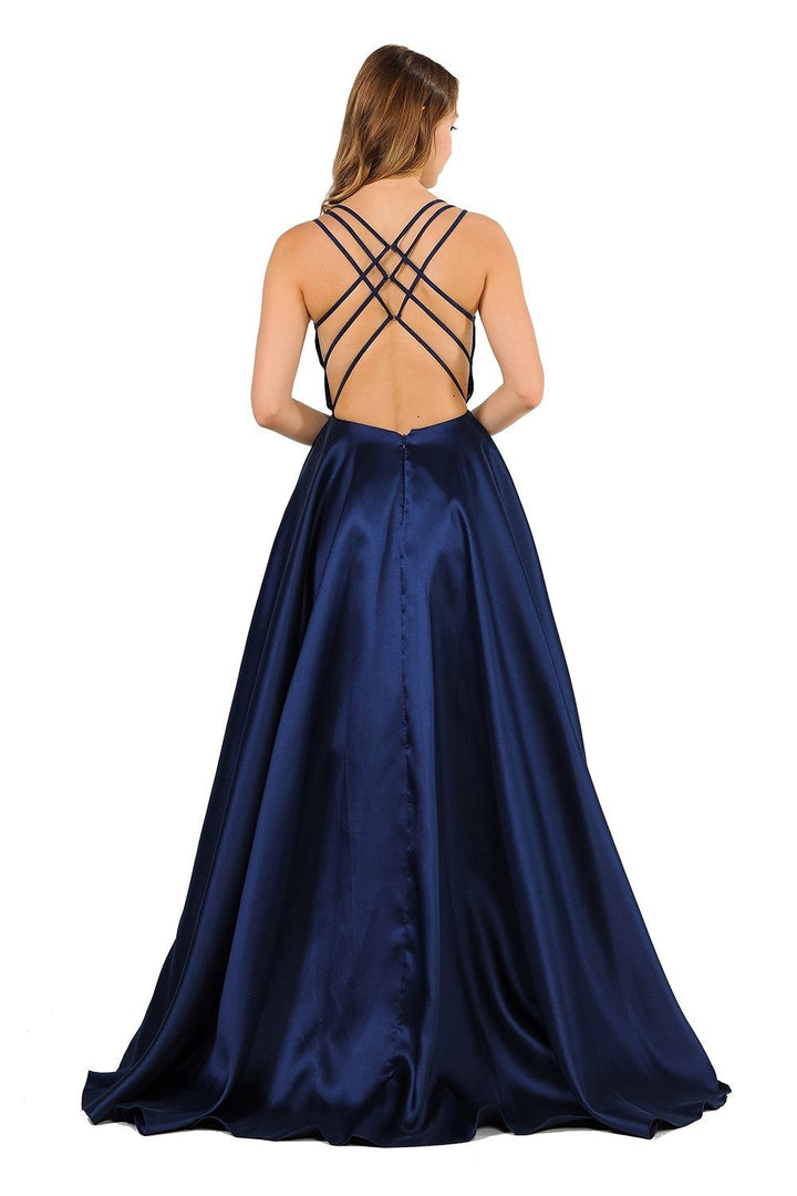 Long Sleeveless Mikado Dress with Strappy Back by Poly USA 8476-Long Formal Dresses-ABC Fashion