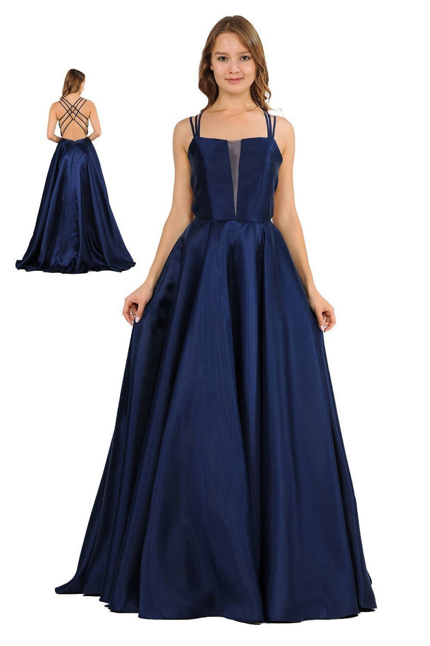 Long Sleeveless Mikado Dress with Strappy Back by Poly USA 8476-Long Formal Dresses-ABC Fashion