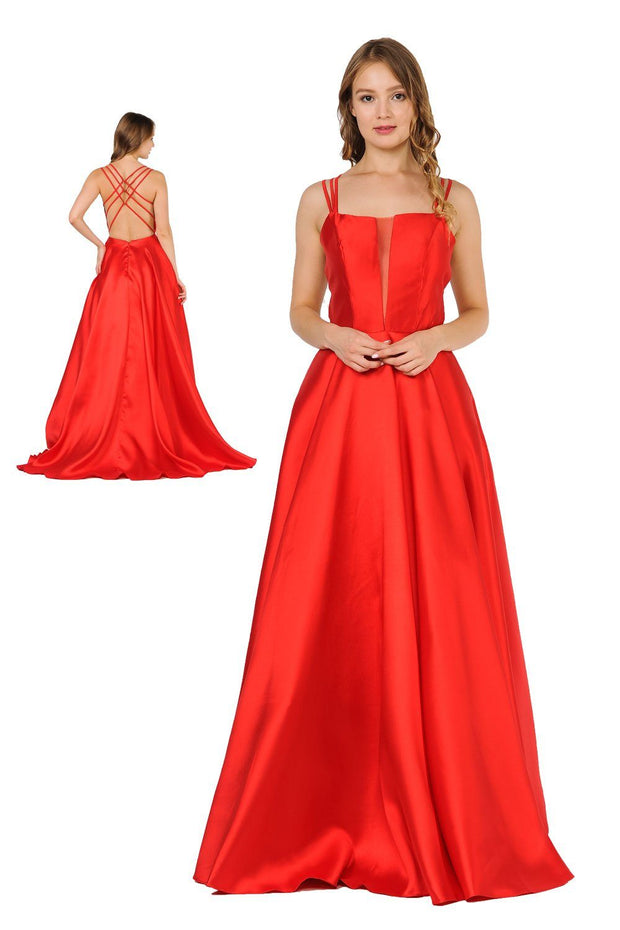Long Sleeveless Mikado Dress with Strappy Back by Poly USA 8476-Long Formal Dresses-ABC Fashion