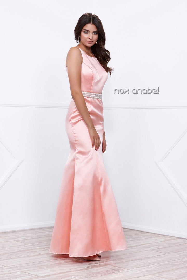 Long Sleeveless Open-Back Mermaid Dress by Nox Anabel 8320-Long Formal Dresses-ABC Fashion