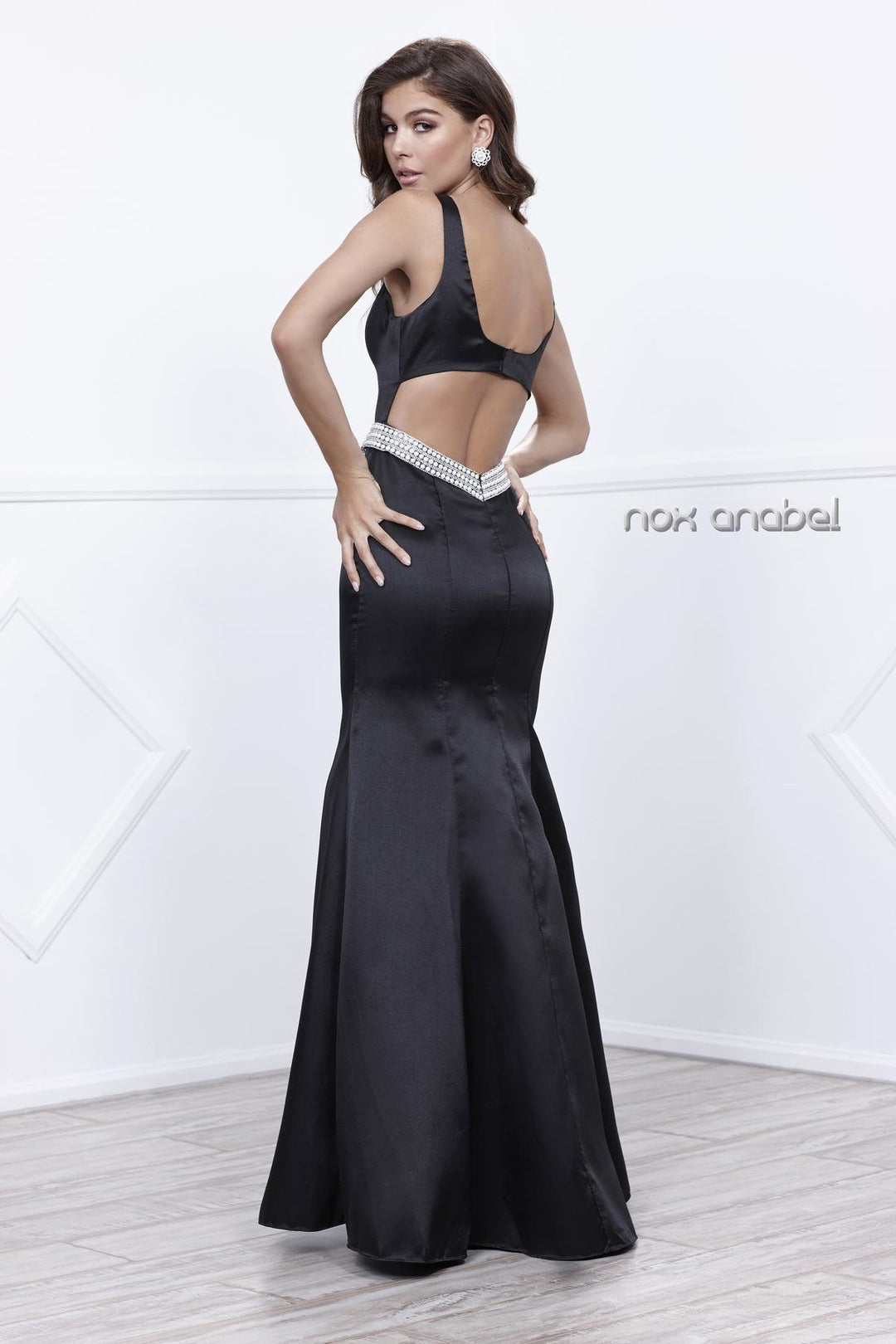 Long Sleeveless Open-Back Mermaid Dress by Nox Anabel 8320-Long Formal Dresses-ABC Fashion