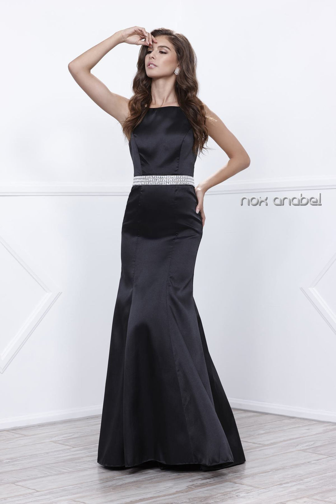 Long Sleeveless Open-Back Mermaid Dress by Nox Anabel 8320-Long Formal Dresses-ABC Fashion