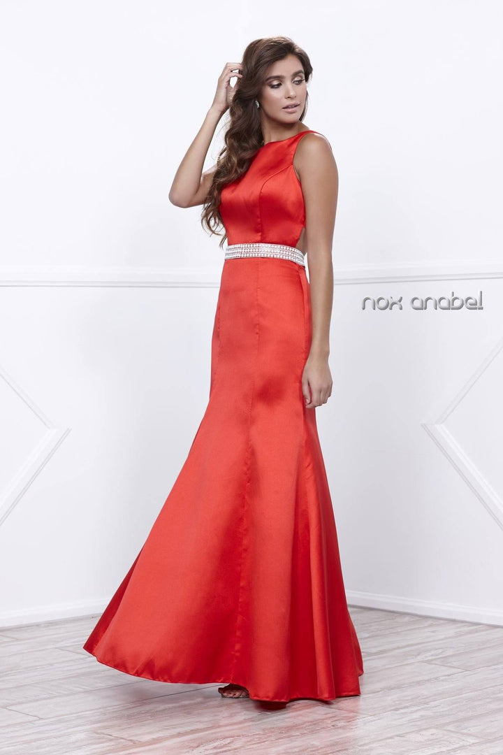 Long Sleeveless Open-Back Mermaid Dress by Nox Anabel 8320-Long Formal Dresses-ABC Fashion